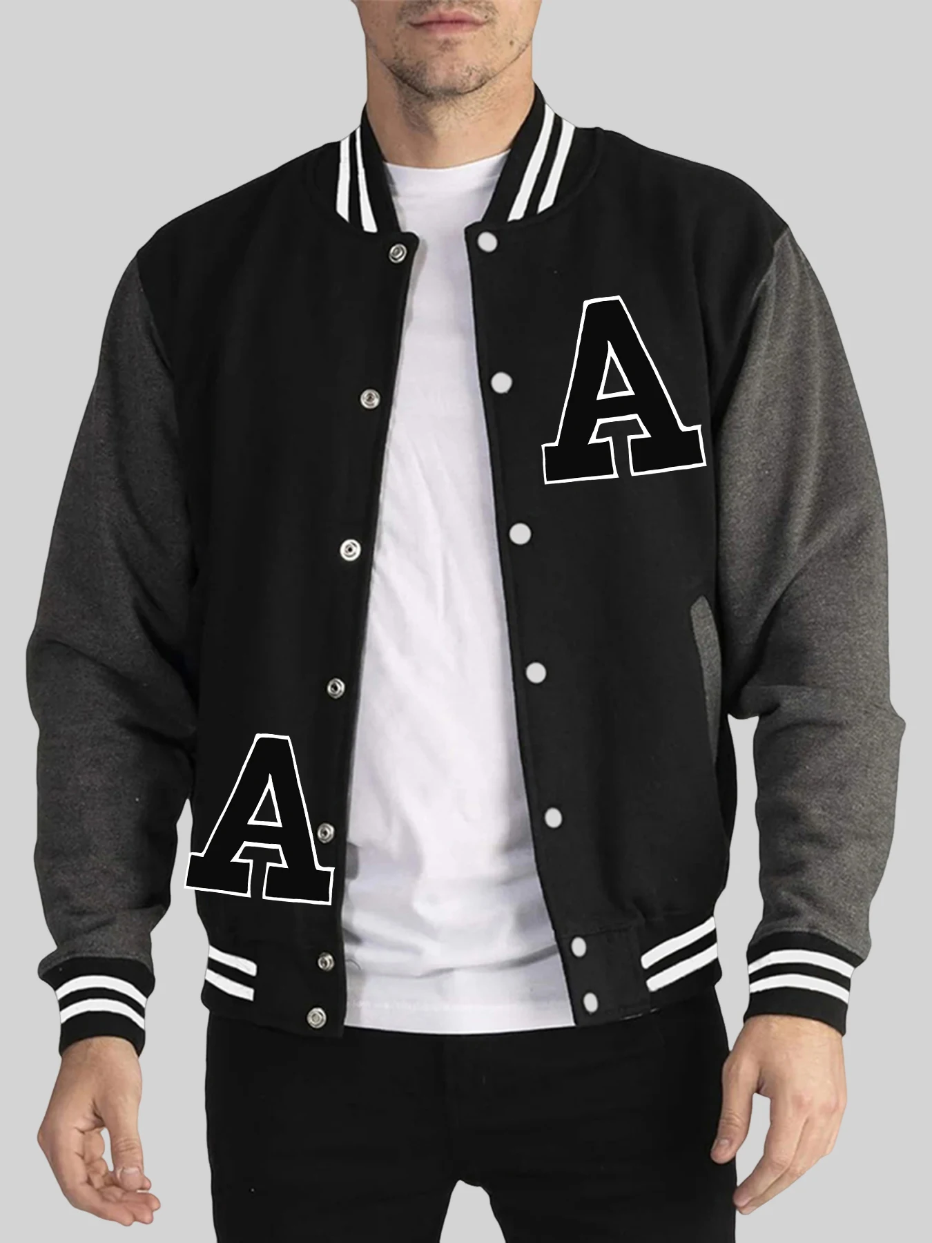 

Creative Art Letter A Printing Tops Man Autumn Winter Baseball Uniform Comfortable Oversized Menswear Casual Minimalist Jacket