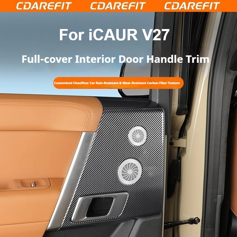 For Chery ICAUR V27 Full-Coverage Interior Handle Trim Panel Carbon Fiber Pattern Door Anti-kick Rainproof Modification Plate
