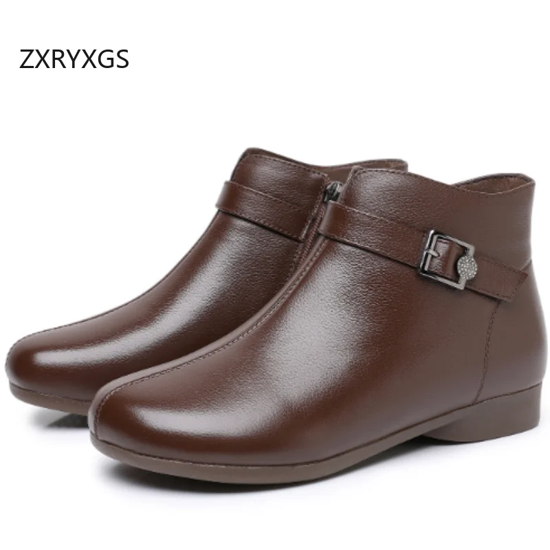 

ZXRYXGS 2026 Top Cowhide Autumn Winter Shoes Ankle Boots Flat Soft Sole Comfortable Elegant Women Real Leather Boots Large Size