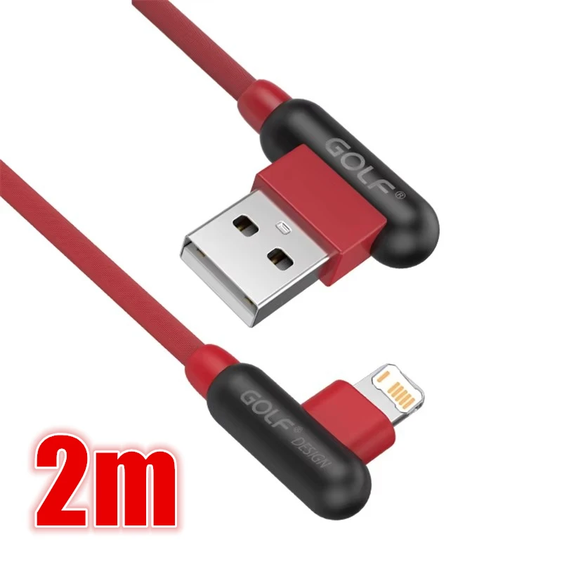 2m 90° Elbow USB Fast Charging Cable For iPhone 11 12 13 Mini 14 Pro XS Max X XR 6 6S 7 8 Plus Phone Gaming Quick Charge Cable