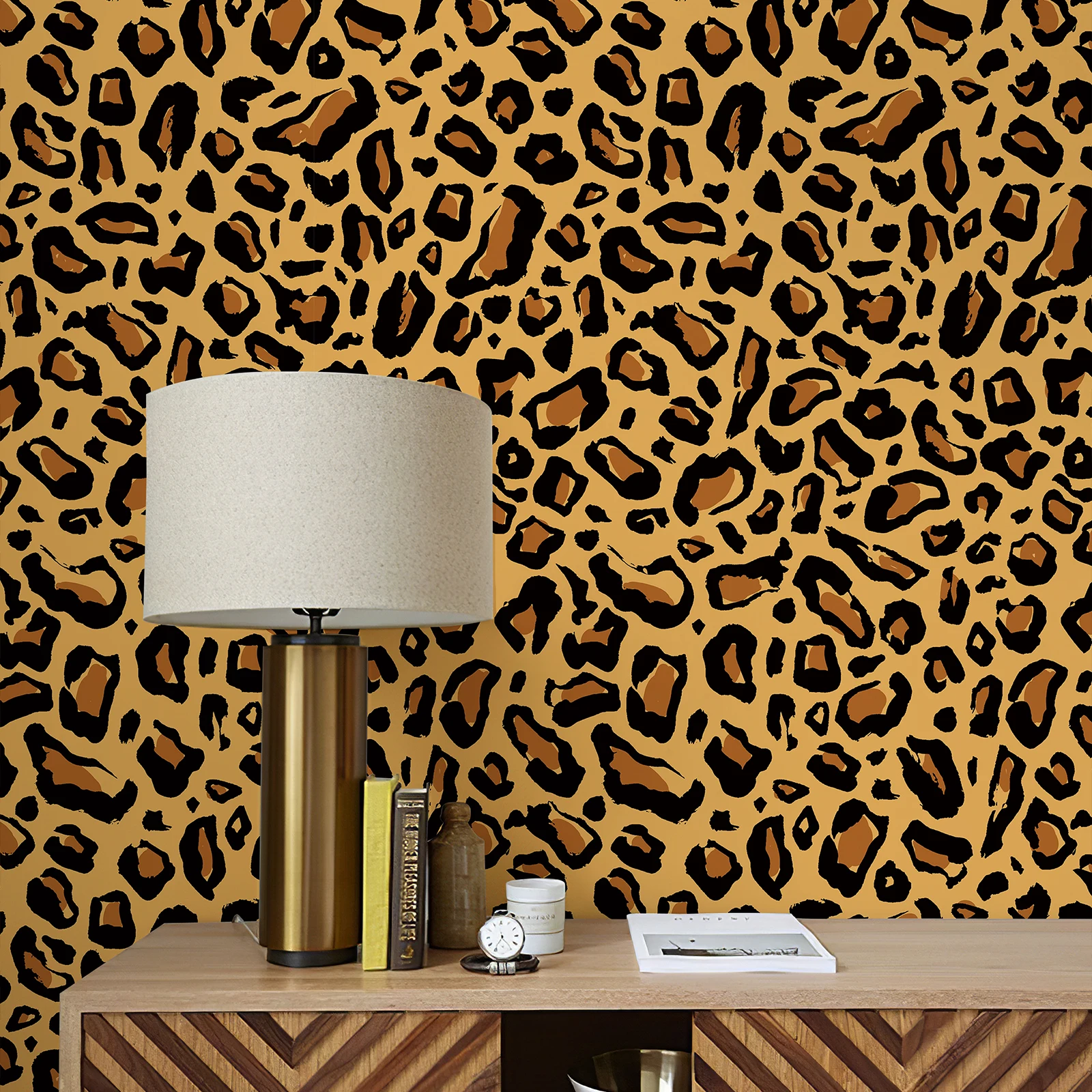 Yellow Leopard Print Peel And Stick Wallpaper Retro PVC Self-adhesive Wall Stickers Vintage Furniture Room Decor