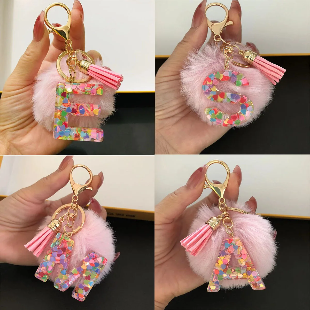 

Брелок-подвеска из смолы с английскими буквами в виде шарика-пушистика