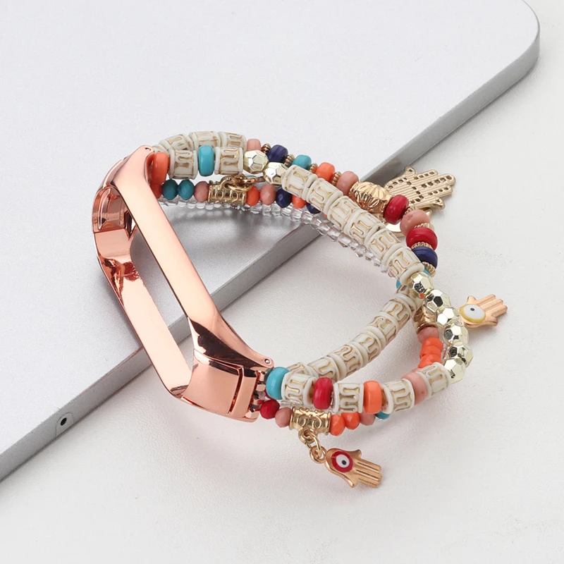 Women Jewelry Elastic Strap for Miband 8 6 Bohemia Beaded Bracelet for Xiaomi Mi Band 5 4 3 Replacement Wristband for Mi7 Correa