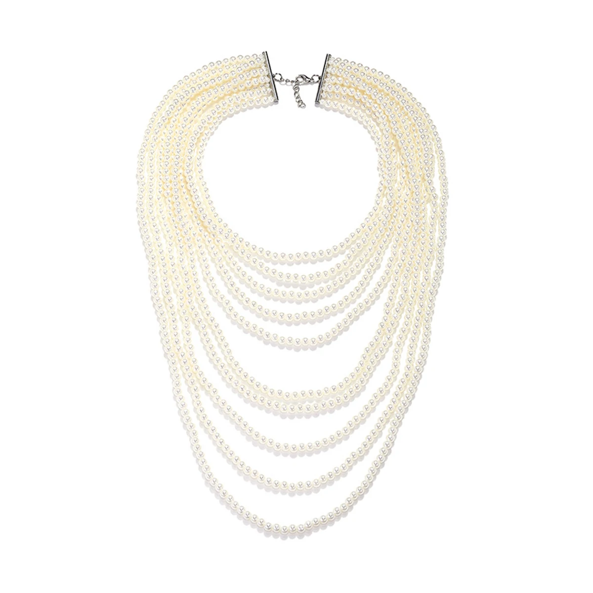 Vintage Multilayer Waterfall Shaped ZAA Imitation Pearl Necklace for Women  Fashion White Pearls Chain Choker Necklace Jewelry