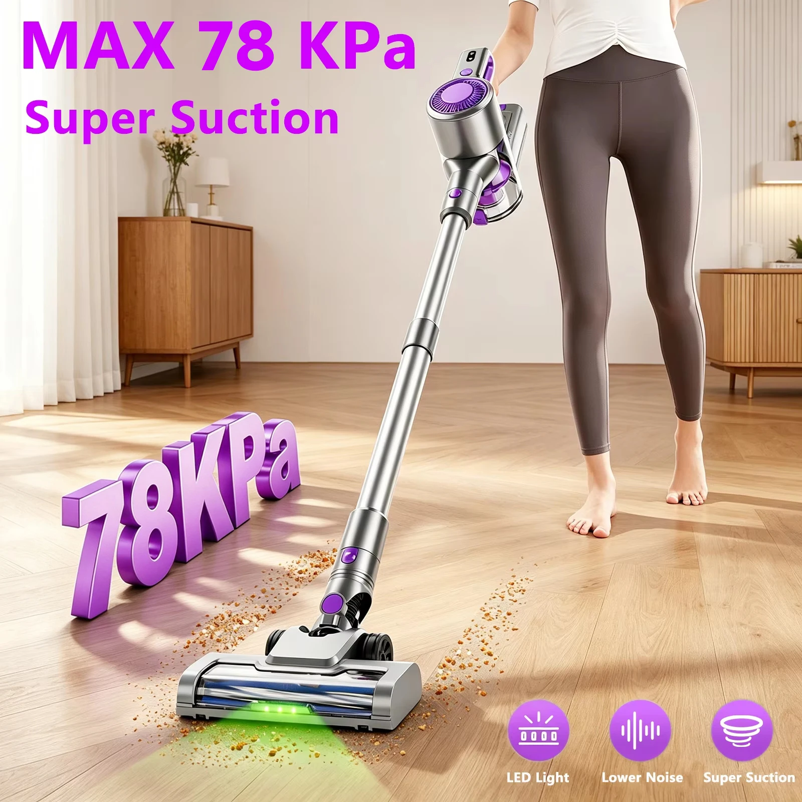 Aspirateur sans fil Honki, aspiration puissante de 78 KPa, autonomie de 45 minutes, aspirateur autoportant pour tapis, canapé, poils d'animaux