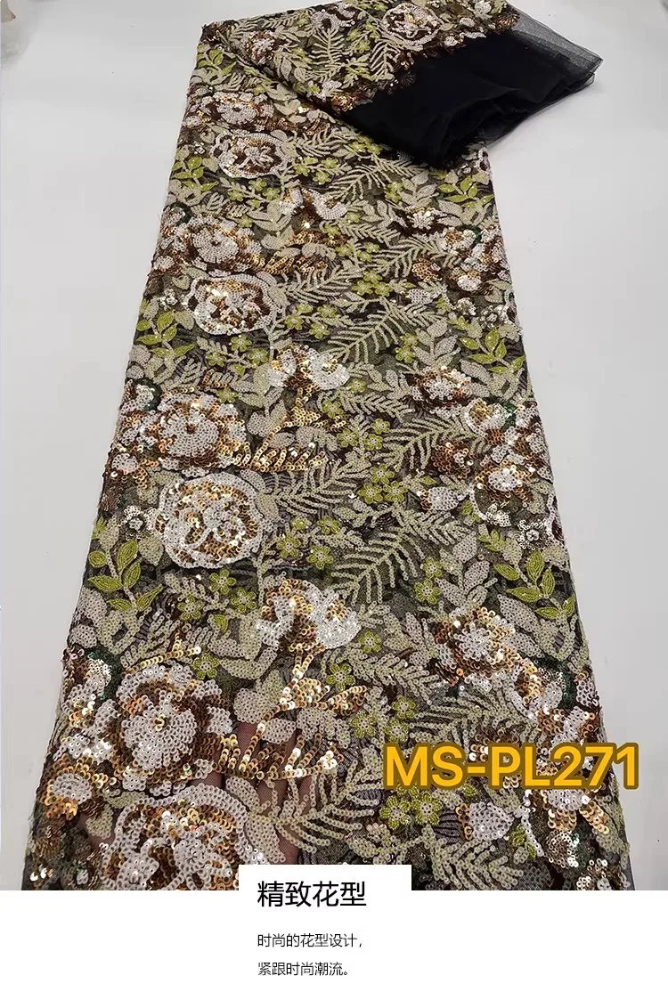 

1yard Retro style pearl leaf sequin embroidery fabric for clothing Soft mesh netting lace dress material diy sewing fabric