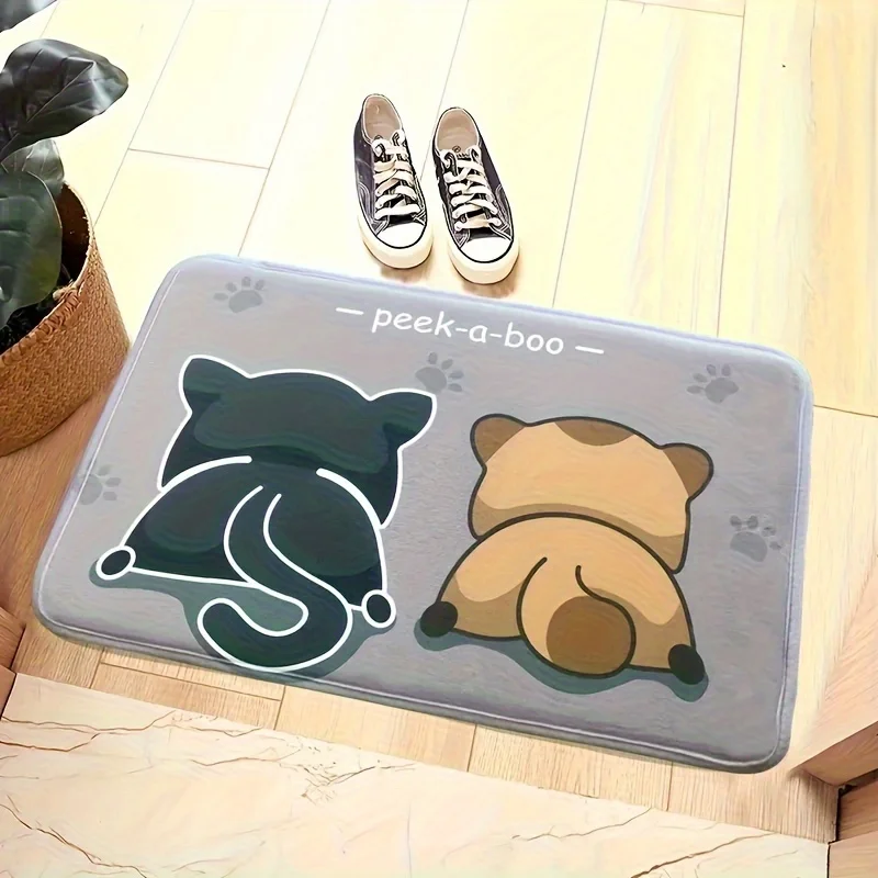 Cute Cat Butt Door Mat Funny Kitten Puppy Floor Rug Soft Absorbent Bathroom Carpet, Non-slip Home Entrance Decor, Pet Lover Gift
