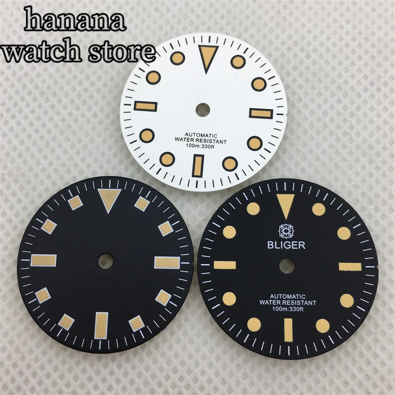 BLIGER 흑백 발광 시계 다이얼, NH35 NH36 ETA 2836 2824 미요타 8205/8215/821A 펄 DG2813/3804 PT5000 무브먼트