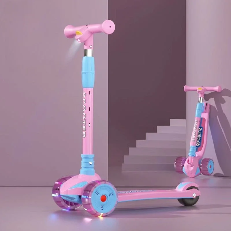 Children 3-Wheel Scooter with LED Cartoon Projector Light Foldable Balance Training Kick Scooter for Kids Outdoor Scooting Fun view 5