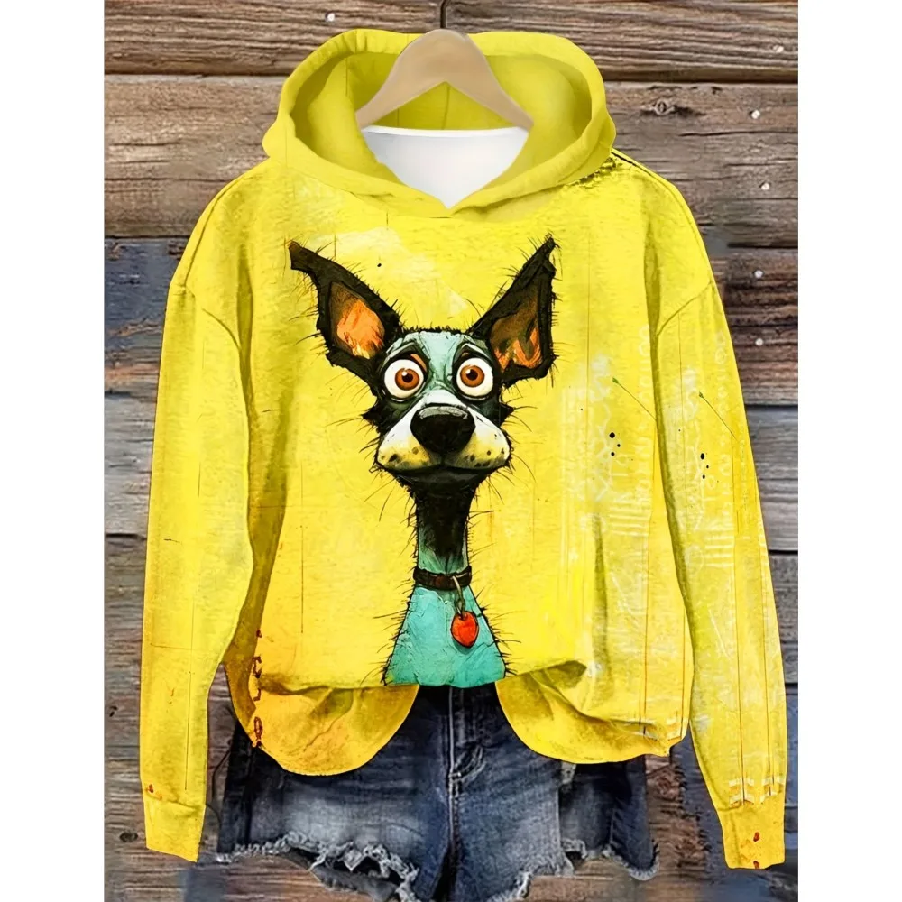 الملونة الكلب باو القط ثلاثية الأبعاد طباعة هوديس المرأة عادية هوديي كنزة بمقاس كبير Y2K قمصان سويت شيرت بقلنسوة القمم معطف الإناث الملابس #6