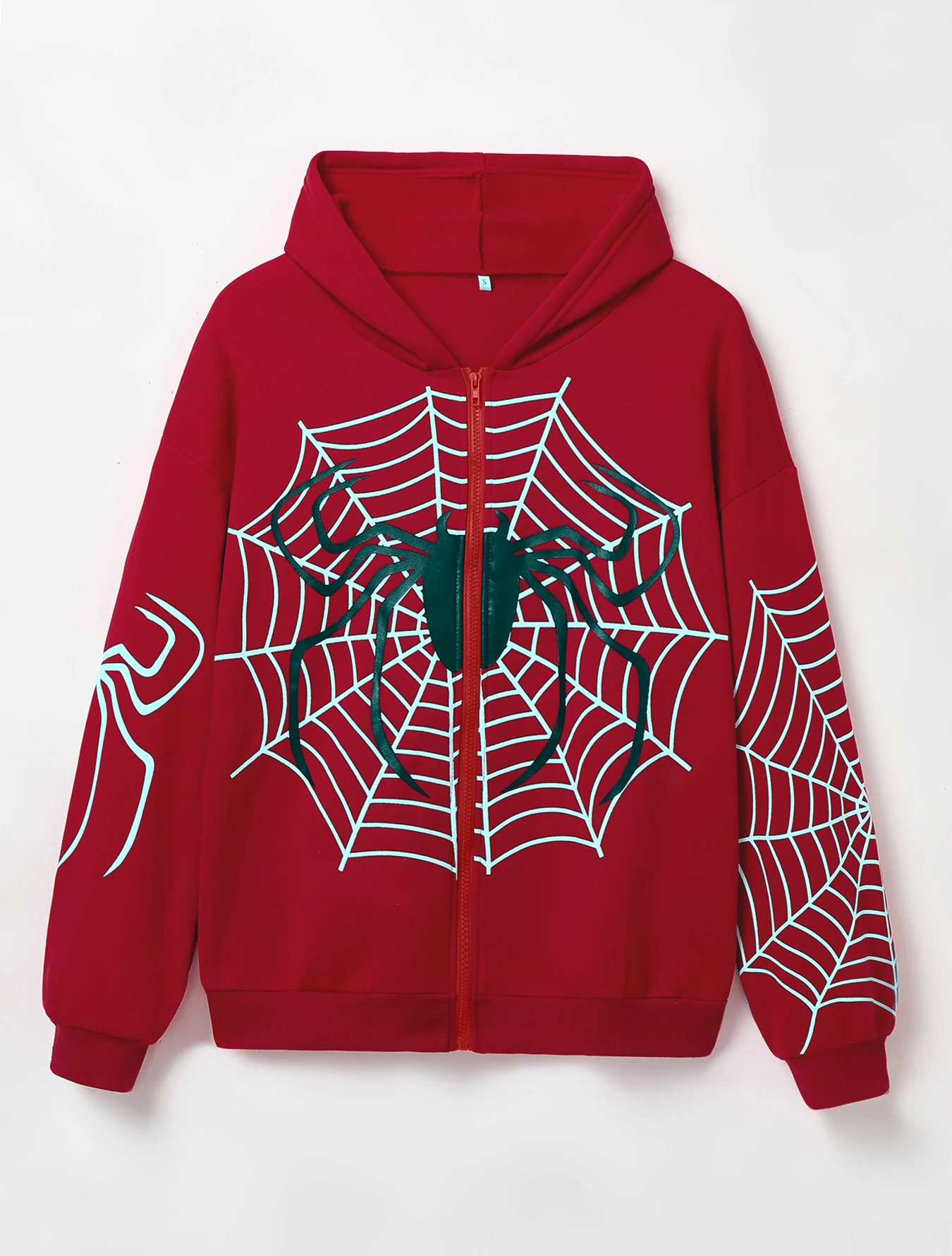 Y2K Spider Web Print Zip Up Hoodie, Long Sleeve Hoodies Sweatshirt, Women\'s Clothing