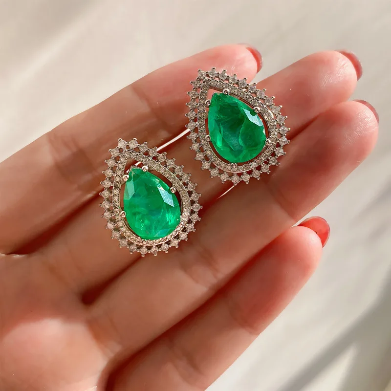 Classic 10*14mm Emerald Gem Water Droplets Stud Earring Necklace Set Valentines Day Gift Gemstone Jewelry For Women 2024 Fashion