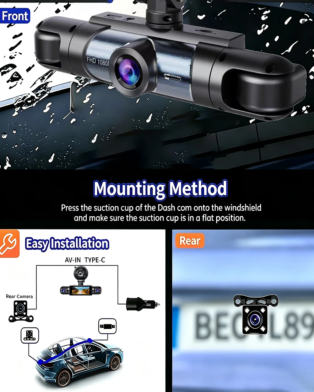 Auto-Fahrkamera HD 1080P 3/4-Kanal Dashcam Black Box mit eingebautem G-Sensor, Nachtsicht, Schleifenaufnahme, 24-Stunden-Parkmodus – Detail 18
