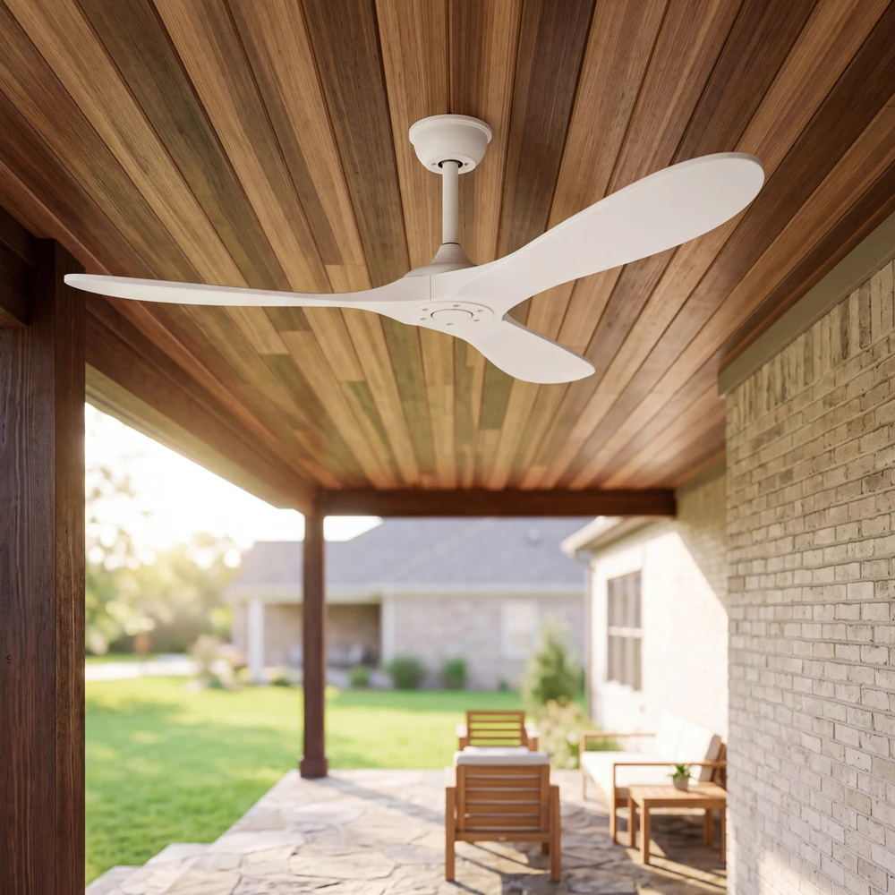 White 42/52/60-inch 3-Blade DC Motor Ceiling Fan for Living Room Restaurant Factory Coffee Shop Energy-Efficient Indoor Decor