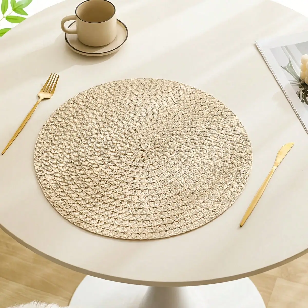 5/3/1Pcs Round Braided Placemats Round Table Mats for Dining Tables 15 Inch Washable Kitchen Table Place Mats Indoor