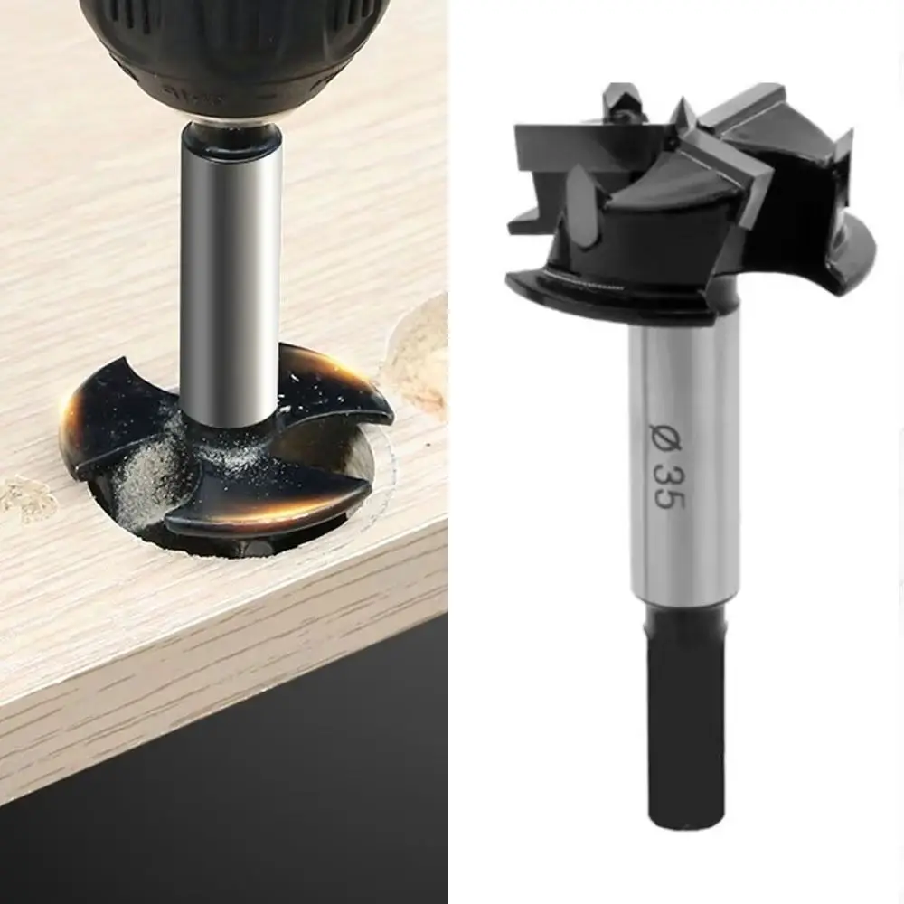 3 Flutes Hinge Hole Opener 35mm Carbide Tip Adjustable Limit Woodworking Drill Bit Professional Hex Wood Auger Cutter Desktop