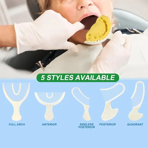 Imagen 2 del producto Kits de bandejas de impresión de mordeduras dentales desechables, bandeja de impresión de registro de dientes con marco rígido de plástico y malla no rasgada, 50 Uds.
