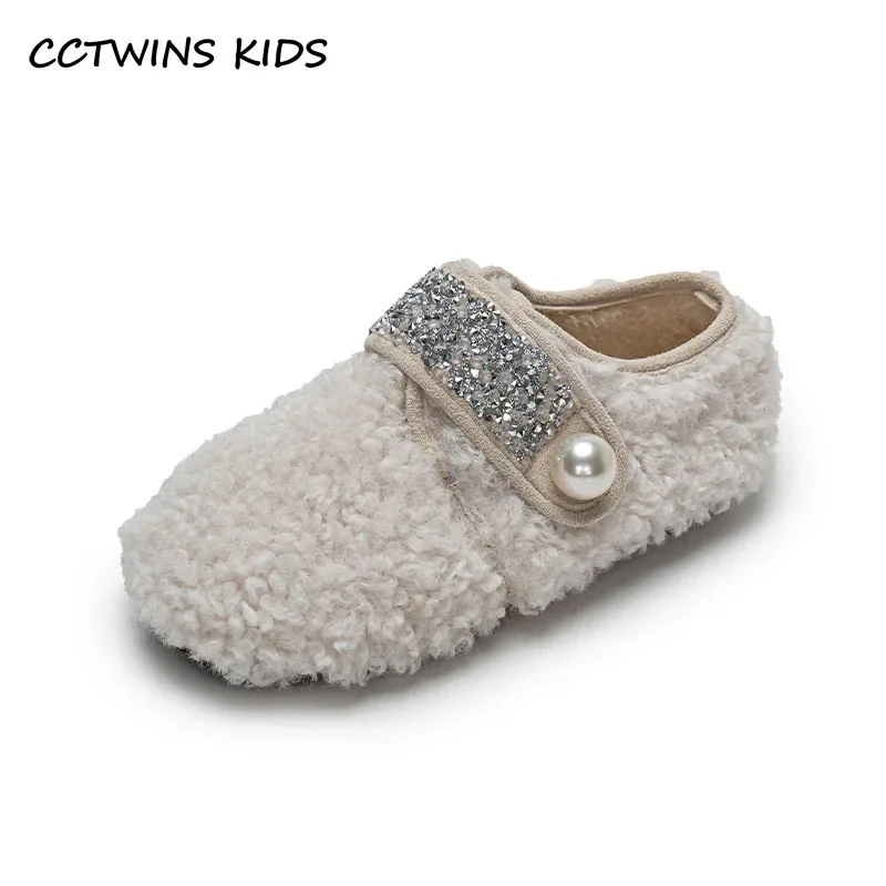 

Girls Shoes Winter Toddler Kids Fashion Brand Princess Mary Jane Dance Party Flats Ballets Children Warm Fur Pearls Soft Sole