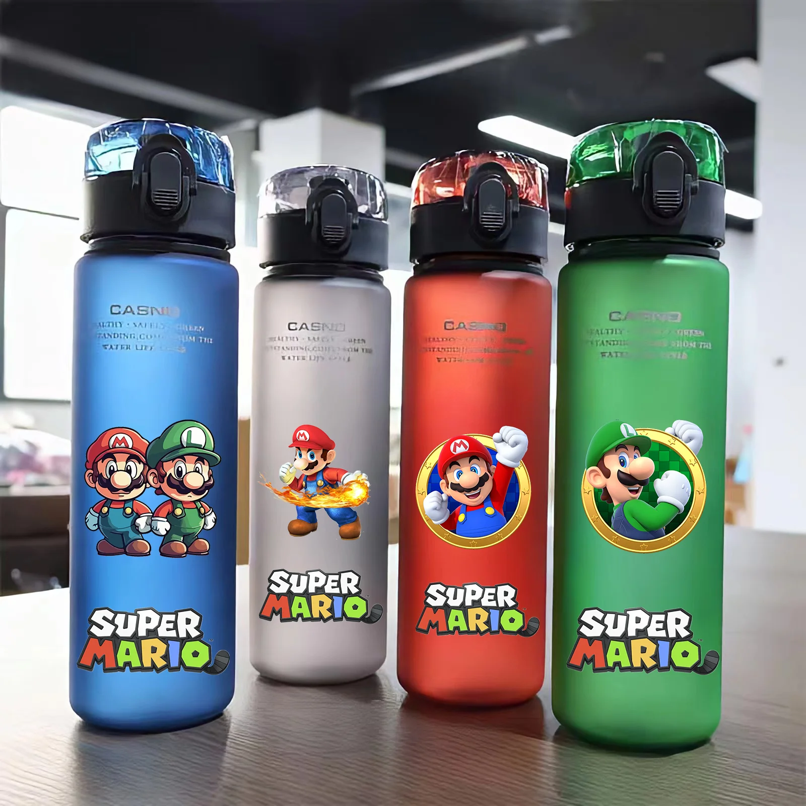 560ML Mario Luigi Game Animation Frosted Water Cup Portable Large Capacity Water Cup Adult Outdoor Sports Water Bottle Gift