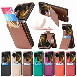 Finger Ring Holder Cards Solt Wallet Case for OPPO Find N2 Flip N3Flip N3 5G Magnetic Vertical Card Bag Anti-drop Cover Fundas