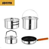 304 Stainless Steel Outdoor Camping Cookware Set Stainless Steel Pot Kettle Hanging Frying Pan