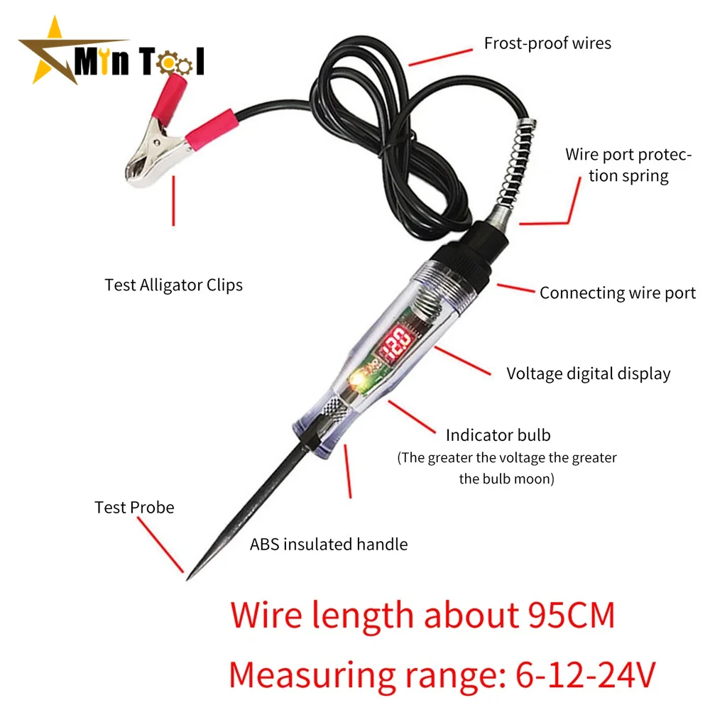 Auto 6-24 V DC Car Truck Voltage Circuit Tester Car Test Long Probe Pen Light Bulb Automobile Car Test Polarity Pen Tools