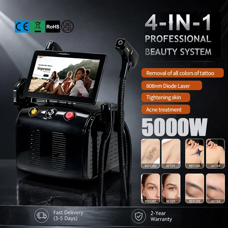 2026 4 in 1 4000W Titanium Ice Laser Hair Removal Machine 755 808 940 1064nm Diode Body Hair Removal with 4 Wavelength Options