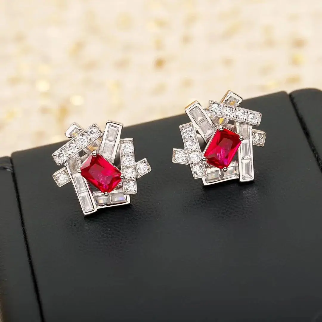 New 2023 Trend Classic High Quliaty Famous Brand Luxury Jewelry Earrings For Women Zircons Pure 925 Sliver Rectangle Geometry