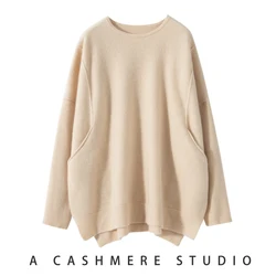 Winter Women's Sweater O-Neck High Quality Soft Warm Pullover 100% Cashmere Female Loose Large Size Thicken Knit Jumper Lady Top