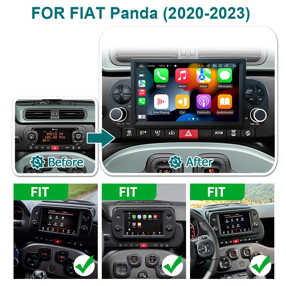 Android 15 Auto Wireless 7'' Carplay Stereo Autoradio für Fiat Panda 2020-2023 Autoradio 2-DIN Multimedia-Player Bildschirm 4G LTE – Detail 2