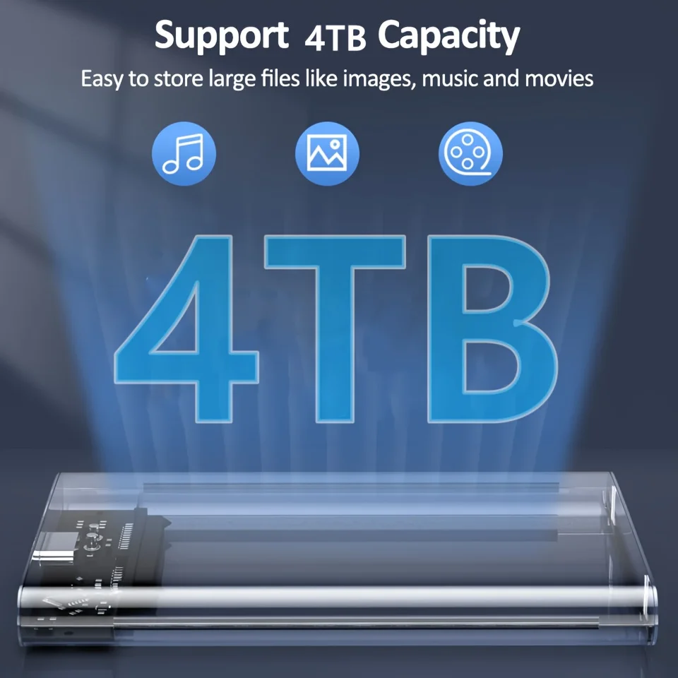 2.5 Inch Transparent Mobile External Hard Drive Case, SATA to USB 3.0/Type C Harddisk Boxs External Enclosure , 5Gbps Tool-Free