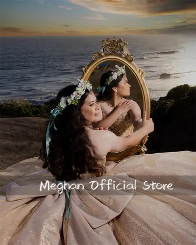 Champagnefärgad Hjärtformad Quinceanera Klänningar Balklänning Pärlapplikationer 2025 Födelsedagslyxig Klänning Rosett Festklänning Sweet 15 Anpassad 8 best sales champagnefärgade quinceanera-klänningar - №6