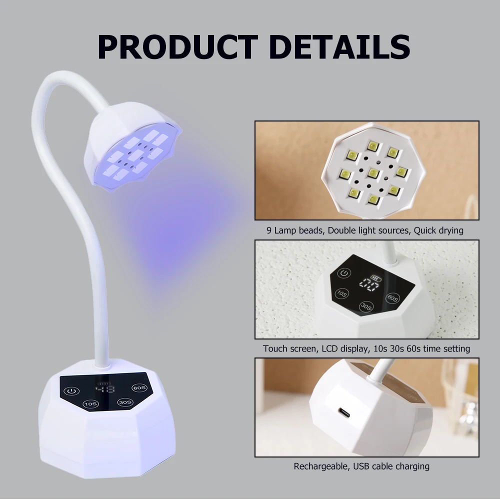 Professional Nail Dryer Rechargeable UV LED Lamp for Gel Polish Curing, Auto Sensor Nail Lamp, Home Salon Manicure Pedicure Tool