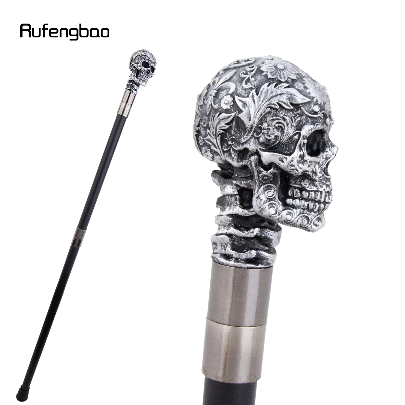 الفضة الراتنج روز زهرة الجمجمة رئيس قصب الزخرفية Cospaly قصب هالوين الصولجان العصا Crosier أداء المرحلة قصب 94 سنتيمتر #6