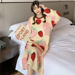 2024 Winter Long Sleeve Thick Warm Flannel Nightgowns For Women Long Dress Coral Velvet Sleepwear Nightdress Night Dress Nighty