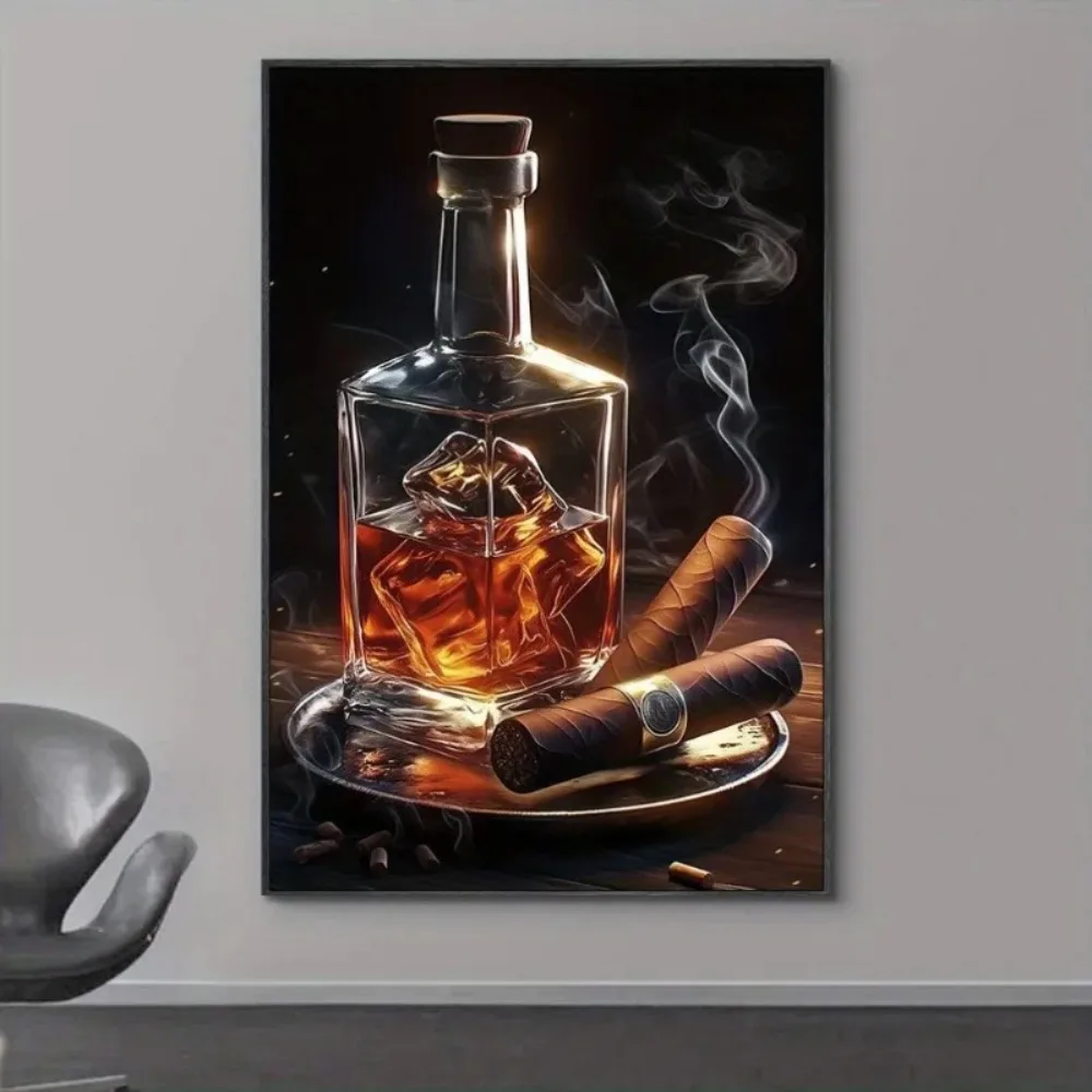 Whiskey Cigar Metal Wall Art, Aluminum Decor for Bar Lounge