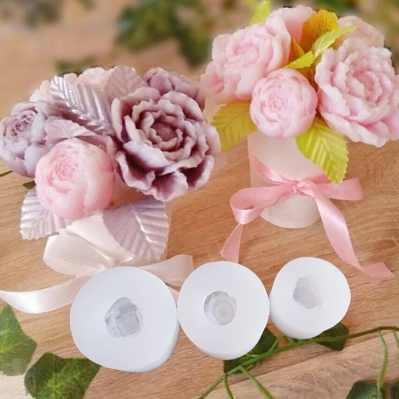 3D 1PCS Flower Candle Wax Silicone Soap Mold for DIY Rose Poppy Peony Gypsum Plaster Mould For Clay Decoration Resin Moulds C392