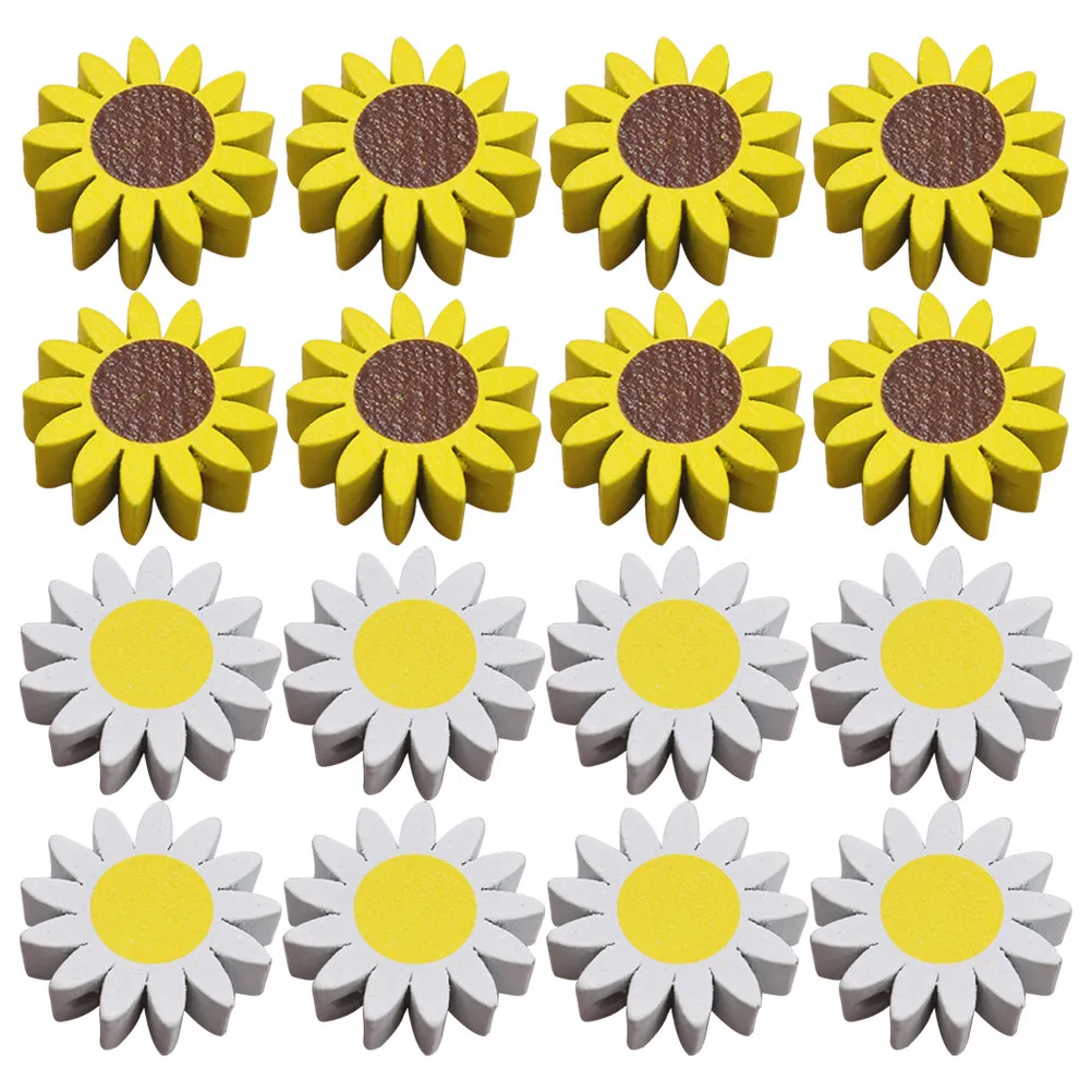 30Pcs Sunflower Shaped Wood Beads DIY Smooth Wooden Beads for Garland Jewelry Craft Making Loose Bead Charm Spacer Bead