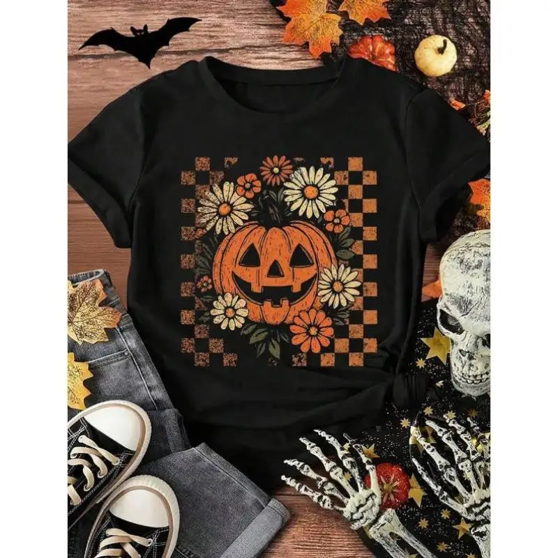 C 852 와이드 로윈 패턴 귀여운 꽃 유령 디자인 크로스보더 캐주얼 스포츠웨어 세트 남성용 가을 7부 바지