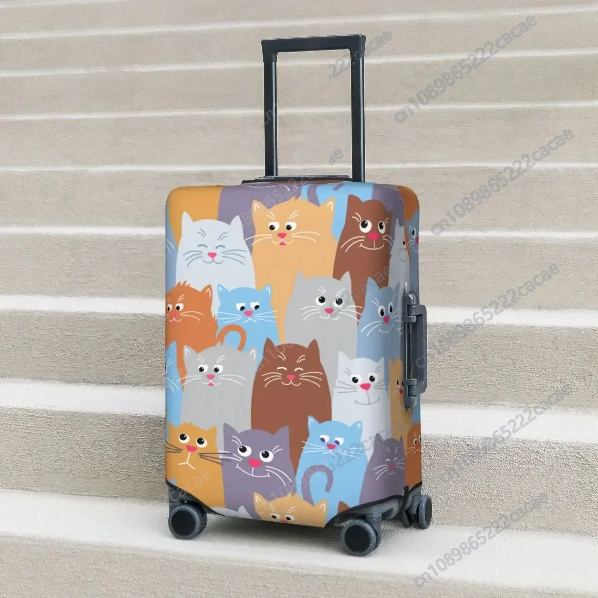 Cat Pattern Suitcase Cover Colorful Funny Animal Flight Cruise Trip Elastic Luggage Supplies Protection