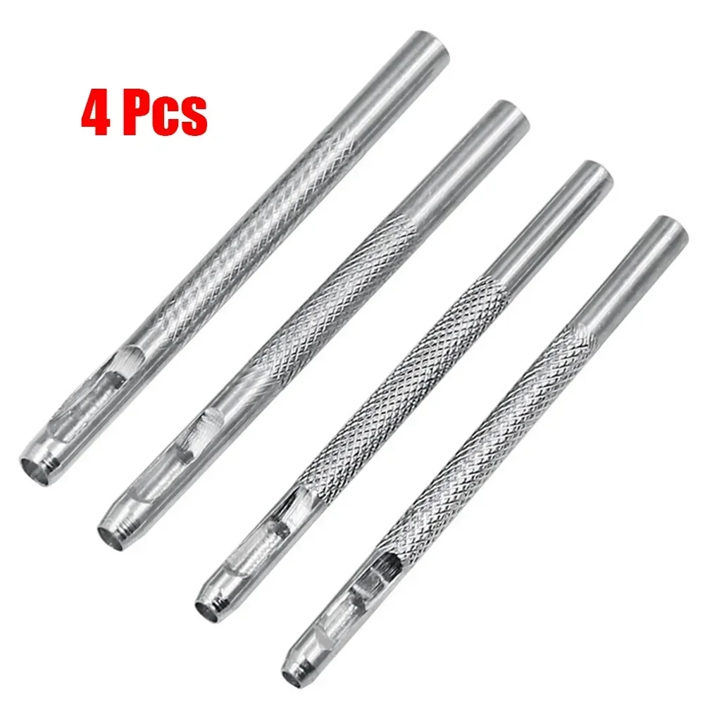 4pcs/set Round Leather Shape Hole Punch Kit Belt Hollow DIY Punch Set Metal Cutter Tool 2.5/3.0/3.5/4.0mm For Craft Clothing