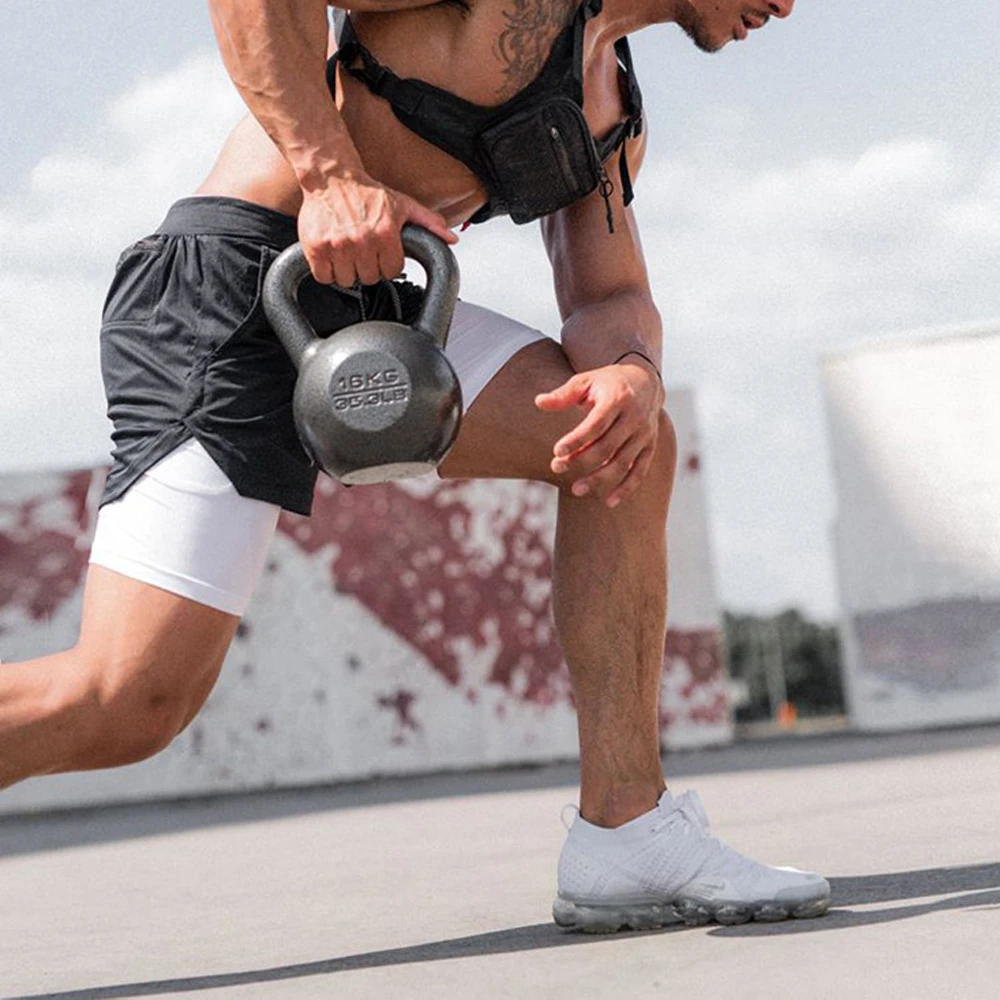 Doppelschichtige Fitness-Shorts für Herren, Kordelzug, Netzfutter, elastische Taille, atmungsaktiv, schnell trocknend, für Strand, Pool, Sommer, männlich – Detail 10