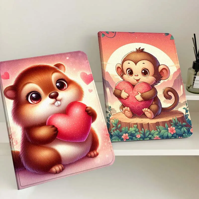 

Panda Monkey Love Heart Gift For Apple iPad Pro Air 13 2 7th 6th 2025 M2 M3 M4 M512.9 13 inch Foldable Tablet Case