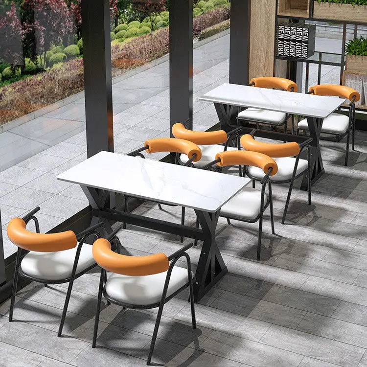 & High Quality Upholstered Yellow Velvet Asian Restaurant Dining Tables  Chairs Set
