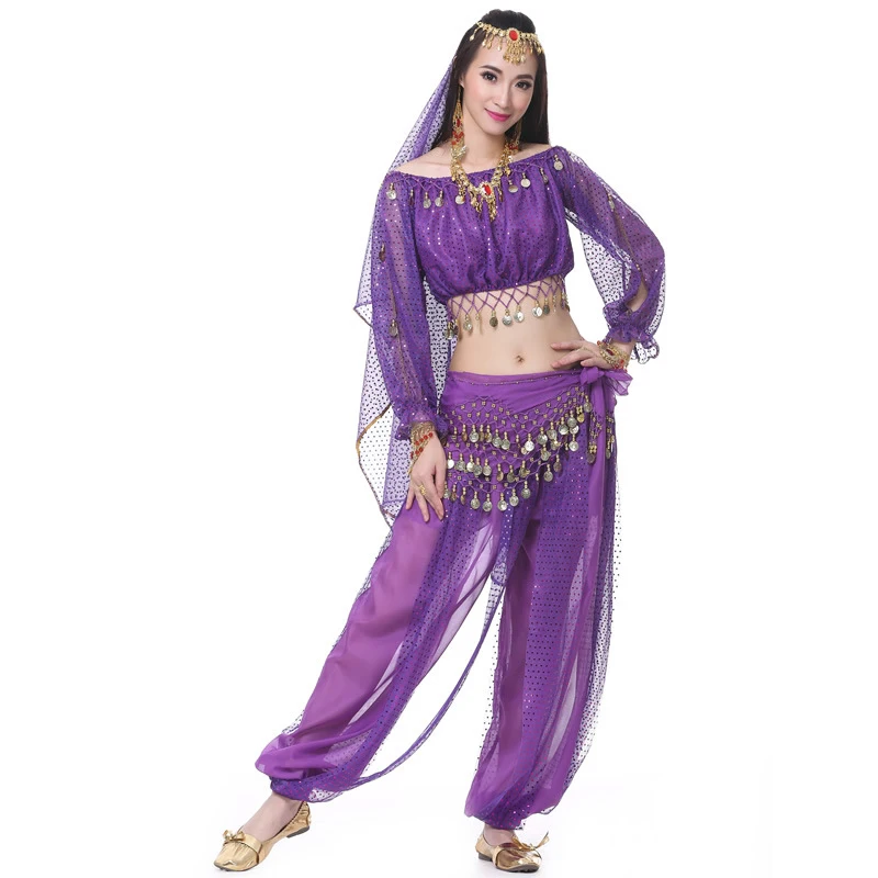 Adult Shiny Highlights Belly Dance Costumes Women Bollywood Indian Egyptian Belly Dance Sequin Top+Pants Set Clothes 12 Colors