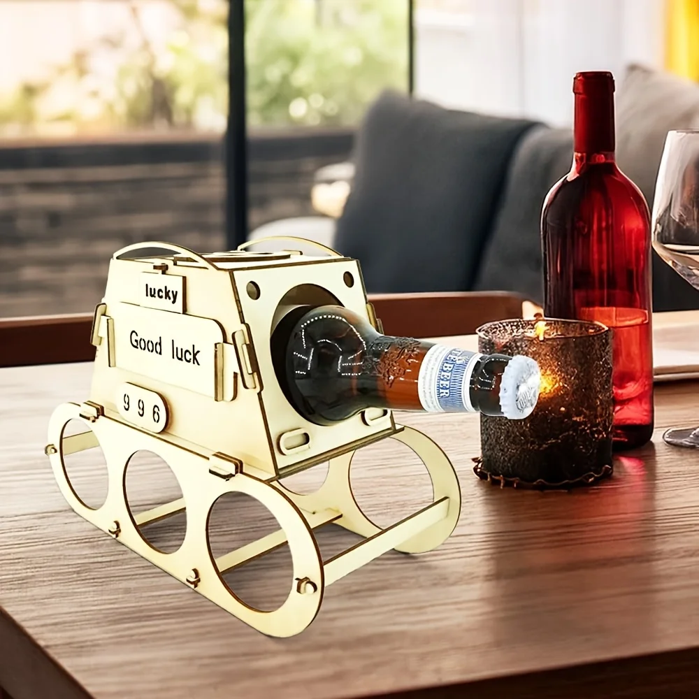 رف النبيذ الخشبي، حامل المشروبات، منظم رف المشروبات المطلي للحفلات المنزلية، هدية إبداعية مع تصميم الحظ السعيد، هدية ممتعة