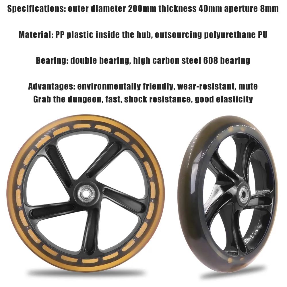 Universal 200mm PU Material Wheels for BELEEV V5 /OXOLE/i-Glide Metro Commuter Folding Kick Scooter - Adult Scooter Tire Wheel