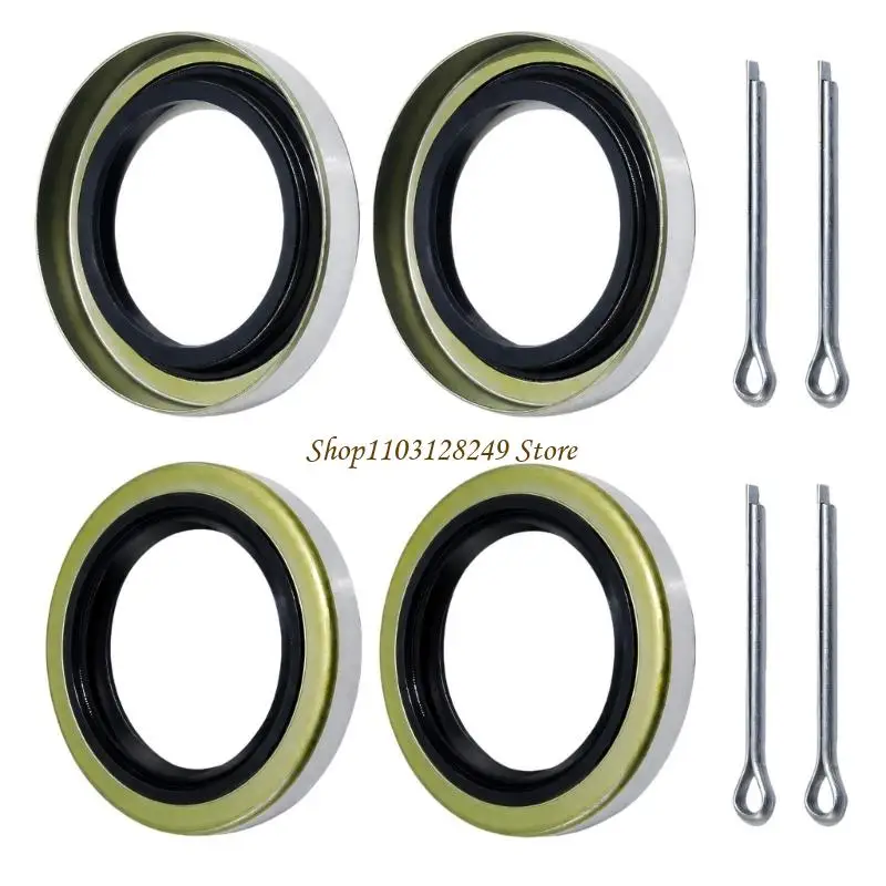 N5KD Wheel Hub Seal, 4-Pack Trailer Grease Seal Set with Double-Lip Structure, Rubber Sealing Lips and Spring-Steel Frames for
