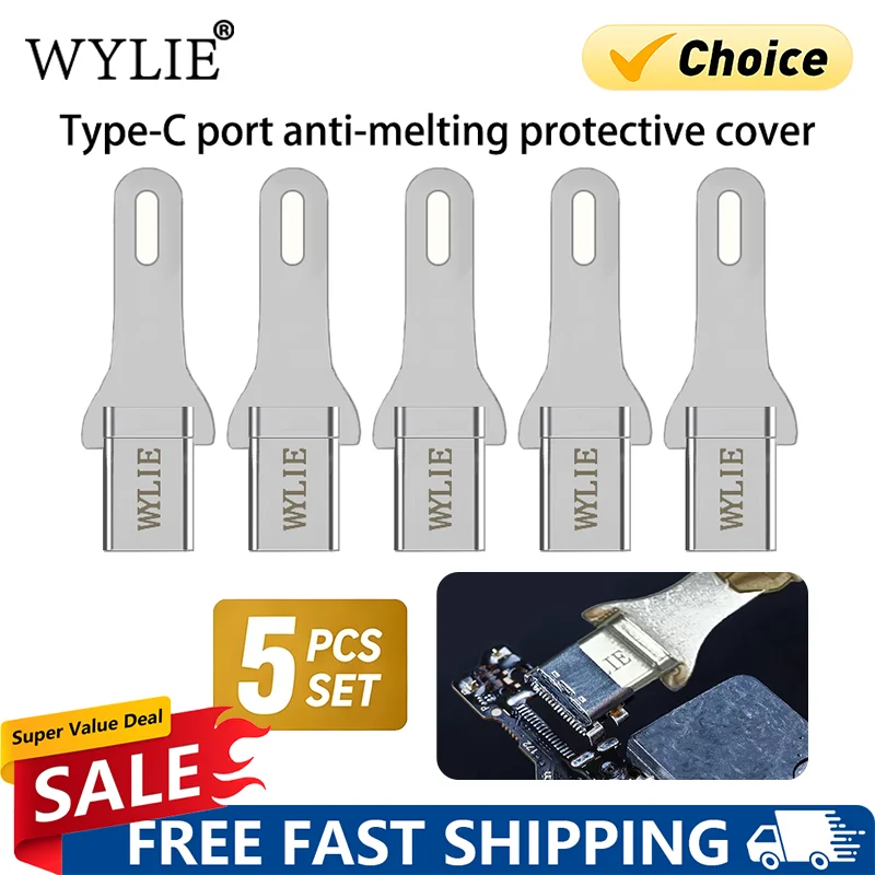 

WYLIE Type-C Port Repair Protector 5pcs Anti-Melting Shield with Non-Slip Handle for Phone Tail Connector Soldering