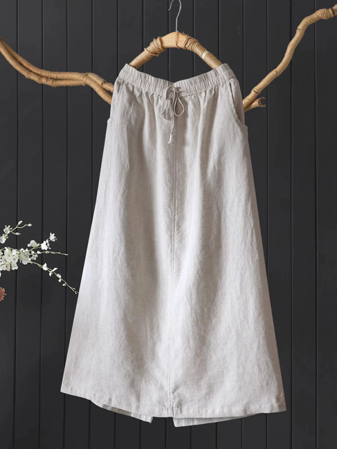 Linho a linha midi saia feminina verão fino simples jogo solto cintura alta fino algodão-linho divisão casual saia de cintura alta